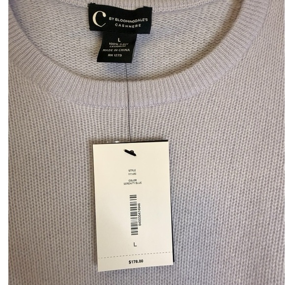 C by Booomingdale’s 2-Ply Cashmere Crewneck Sweater in Serenity Blue Size Large - Picture 5 of 11